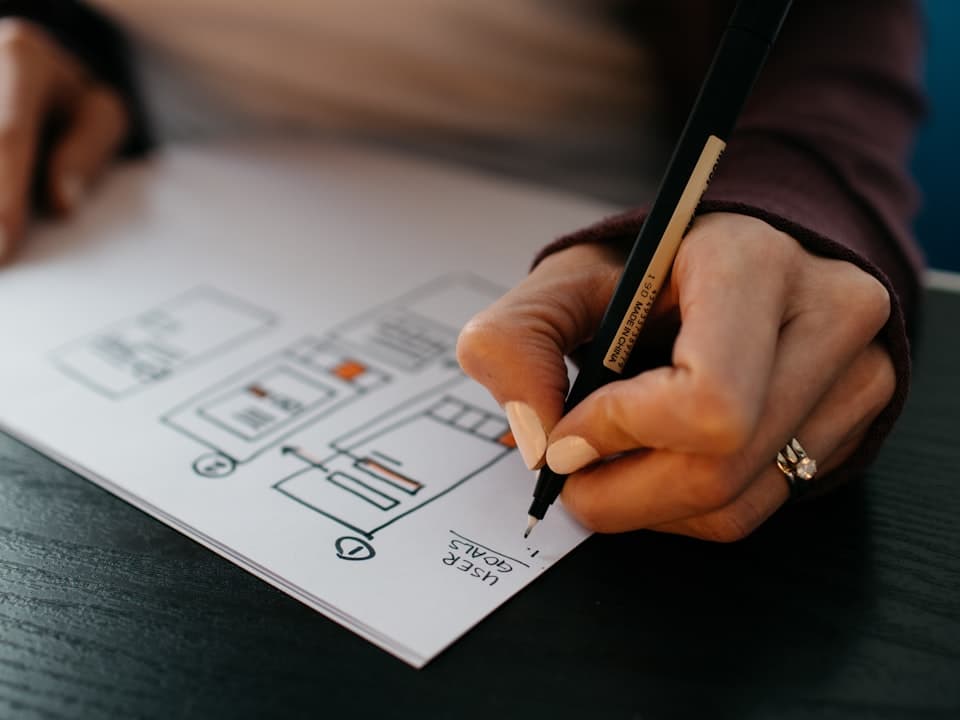 Hands designing an interface on a digital tablet